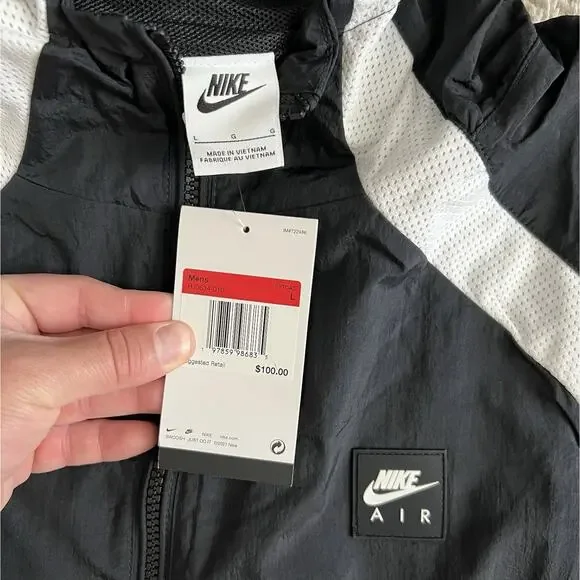 Nike Woven Full Zip Men’s Large Jacket Hoodie Black/White HJ0634-010 NWT